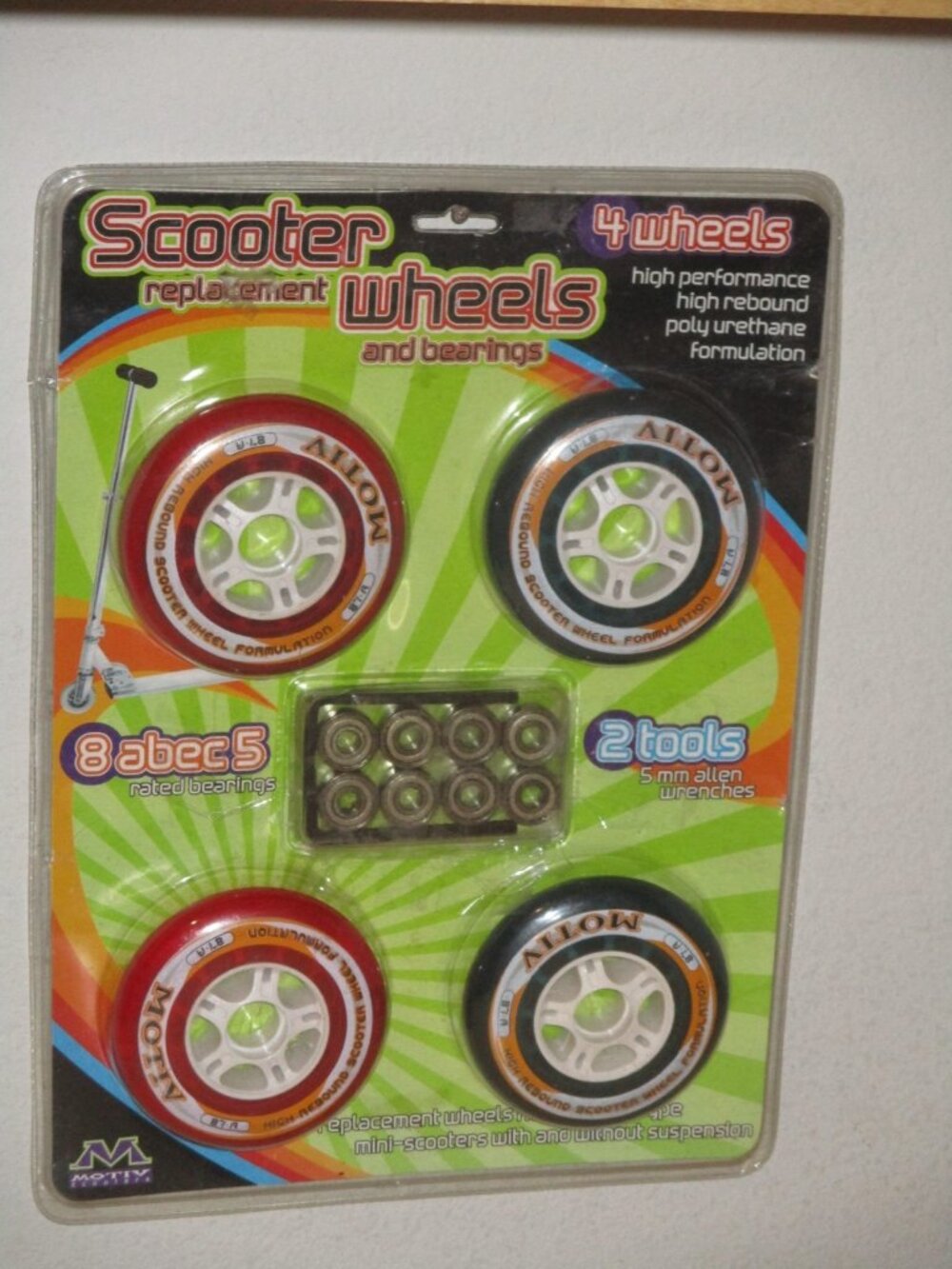 Motiv Scooter Replacement Wheels and Bearings 4 Wheels 8 Bearings 2 Tools New